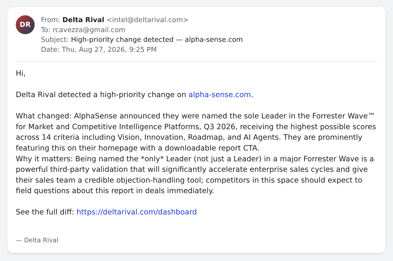 Same-day Forrester alert on AlphaSense